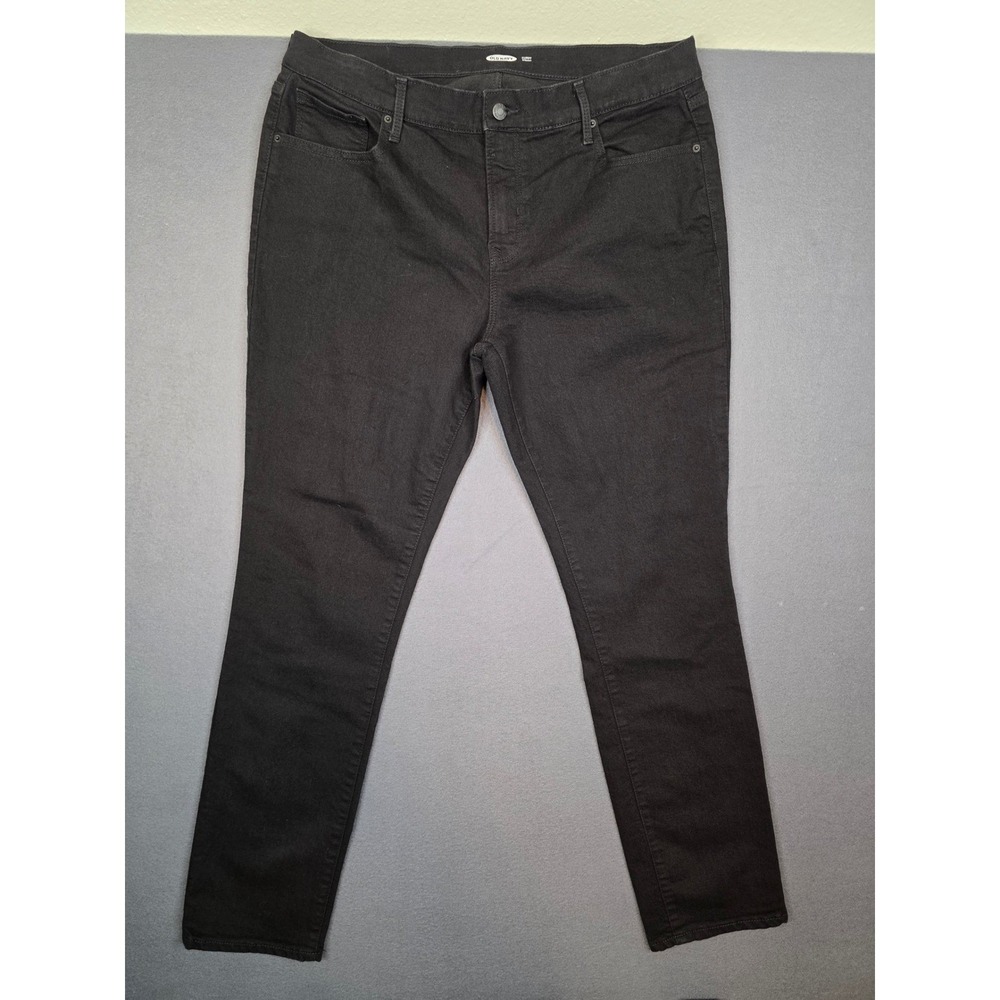 Old Navy Curvy Straight Jeans Womens 14 Long Black Denim Mid Rise Stretch Pants